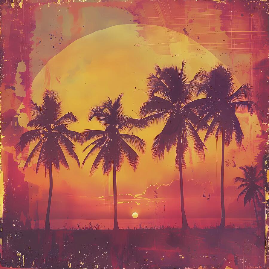 Vintage_retro_sunset_with_palm_trees_warm_colors_nostalgia_No 2 Digital Art by Andre Petrov
