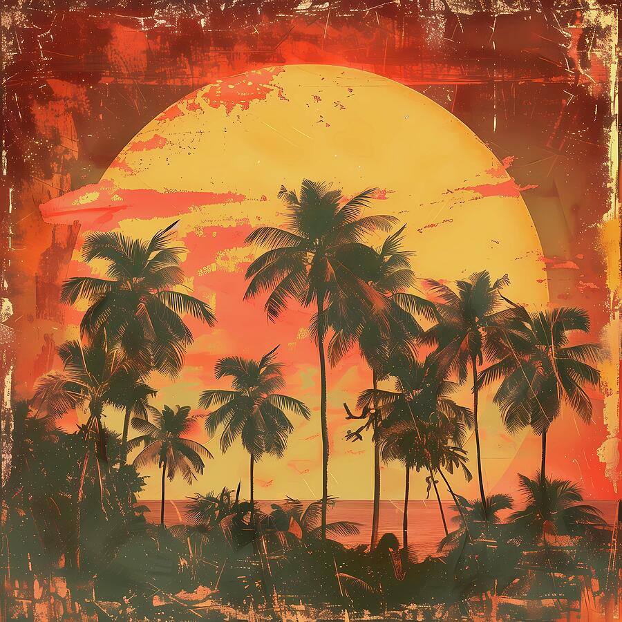 Vintage_retro_sunset_with_palm_trees_warm_colors_nostalgia_No 3 Digital Art by Andre Petrov