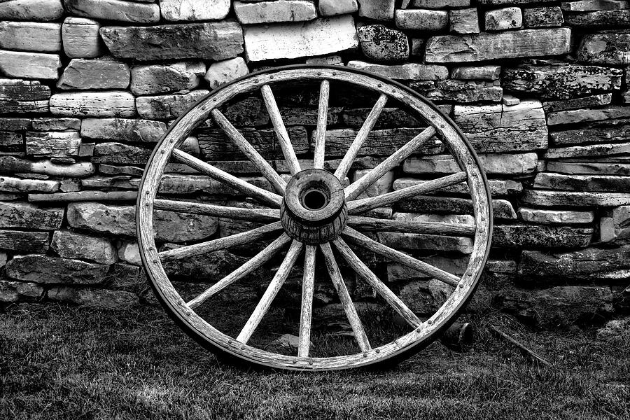 Wagon Wheel and Stone Photograph by Vi Ray