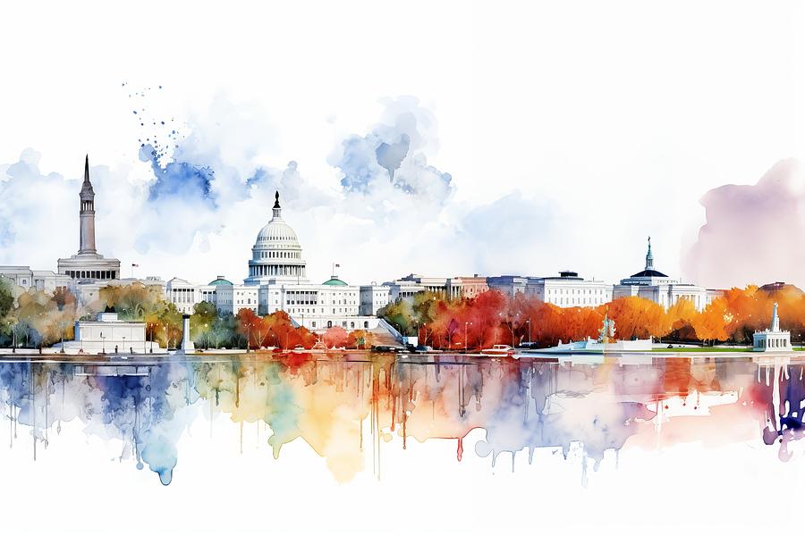 Washington DC skyline Painting by Land of Dreams