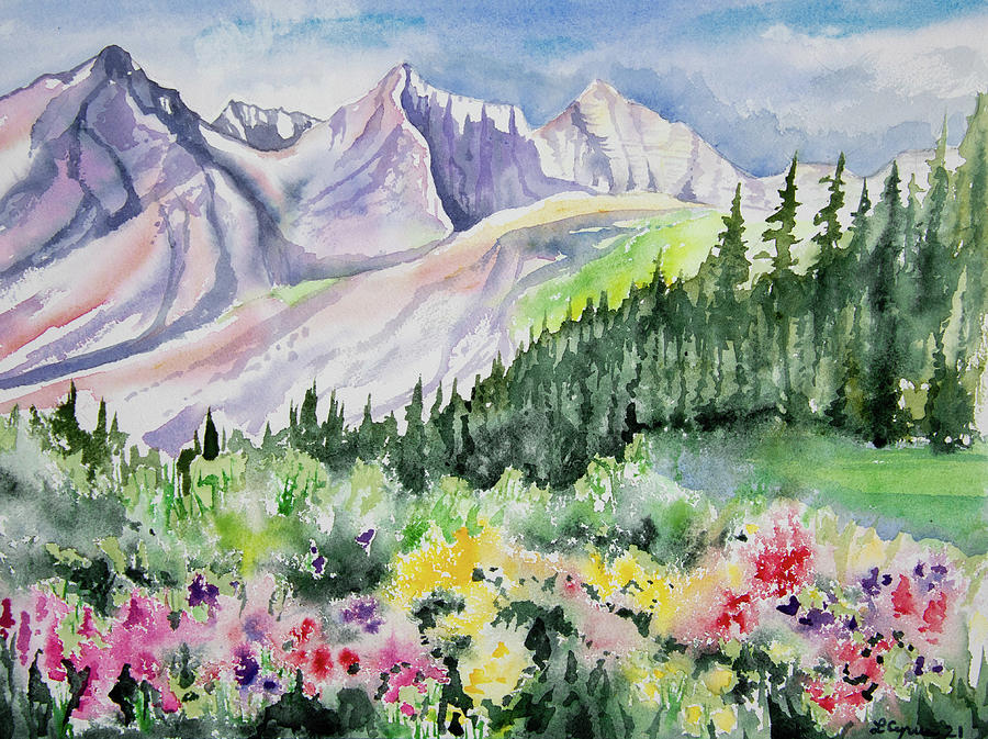 Watercolor - Blue Lakes Basin Summer Landscape Painting by Cascade Colors