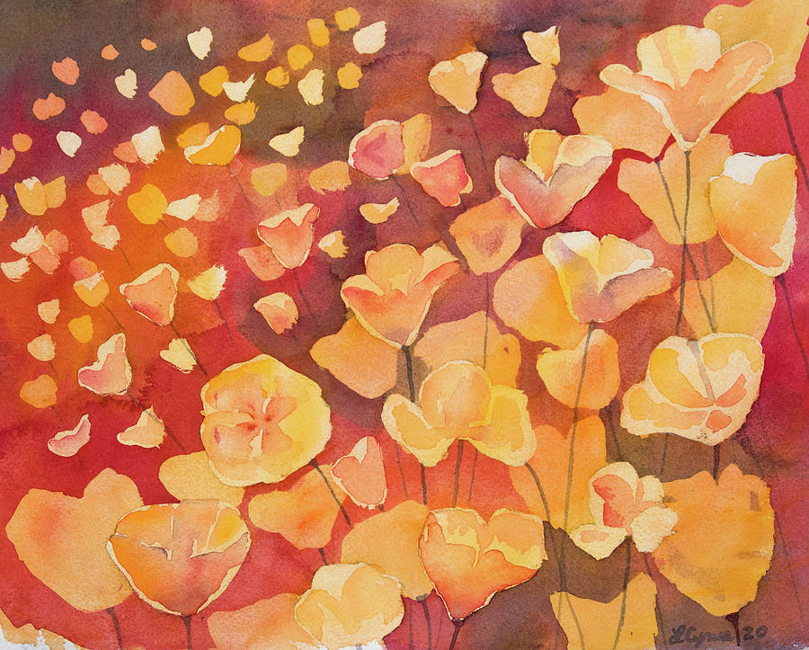 Watercolor - California Poppy Design Painting by Cascade Colors