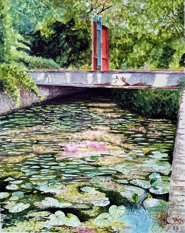 Waterlilies in the Wetlands, Walthamstow, London, UK Painting by Francisco Gutierrez