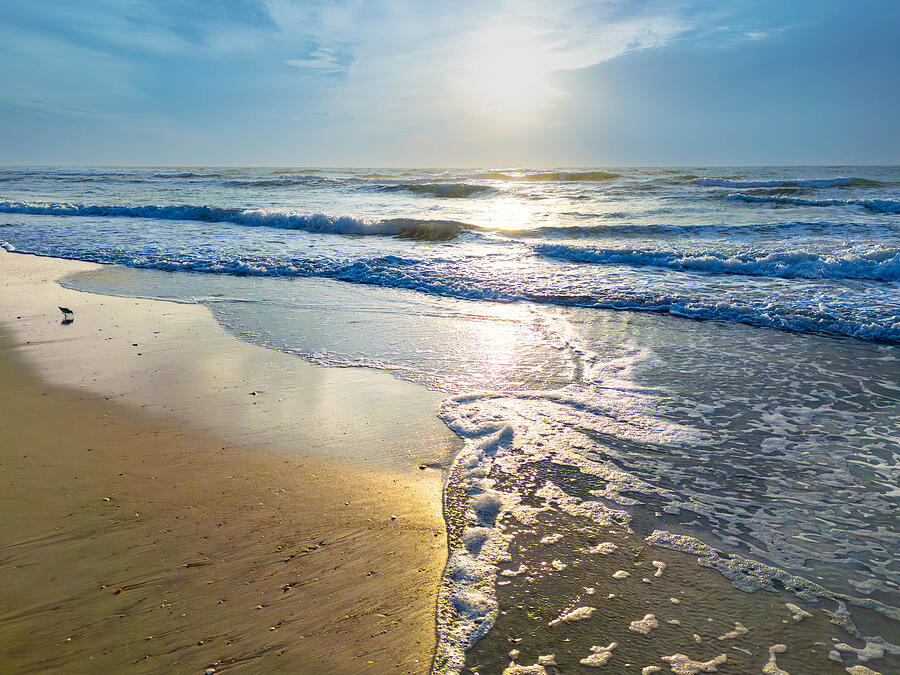 Serene Ocean Sunrise Photograph - Waves and sun shine by Oceanic SkyView