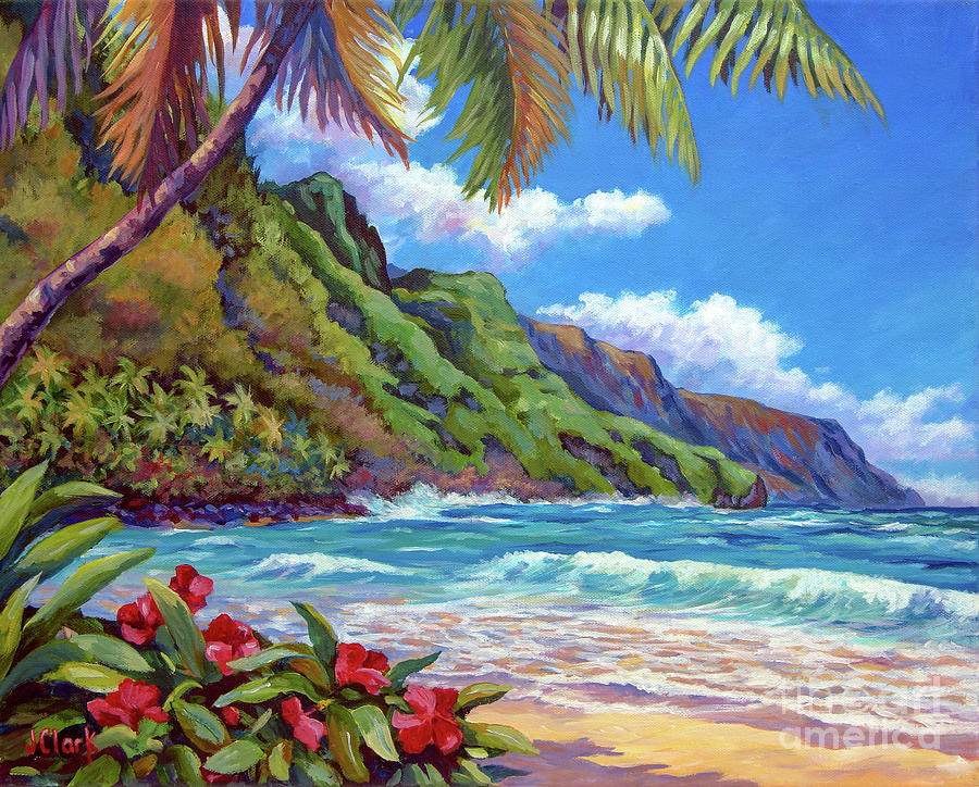 Waves on Na Pali Shore Painting by John Clark - Metal Posters