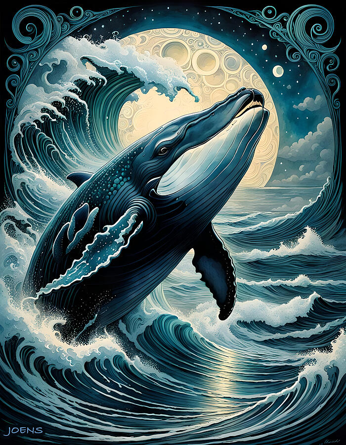 Whale in the Moonlight Digital Art by Greg Joens - Metal Posters