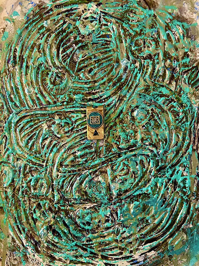Intricate Blue Green Textured Pattern Mixed Media - When you pass, you cant take it with you by Susan Orosz