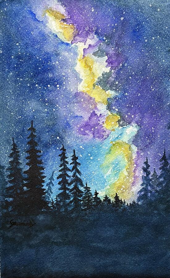 Night Sky with Milky Way Painting - Where the Night Breaks Open by Judy Strickland