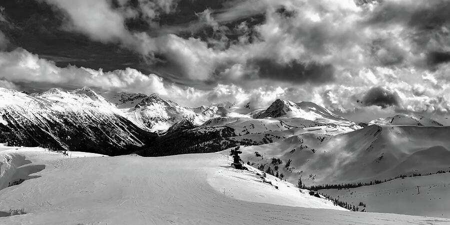 Snow-Covered Mountain Range Photograph - Whistler Mountains in Black and White by Bruce Block