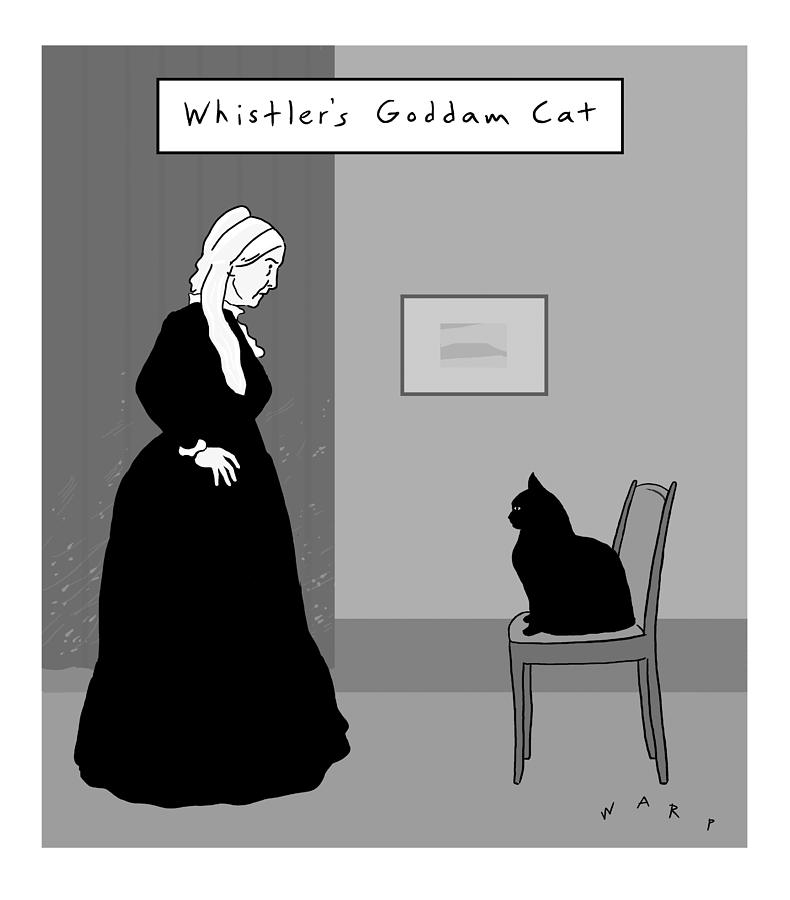 Whistler and the Unamused Cat Drawing - Whistlers Goddam Cat by Kim Warp