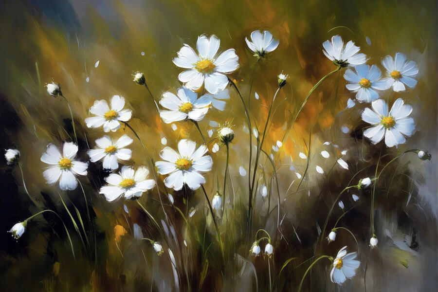 White Flowers in a Windy Field Ai Art - White Flowers in a Field by Ursula Abresch