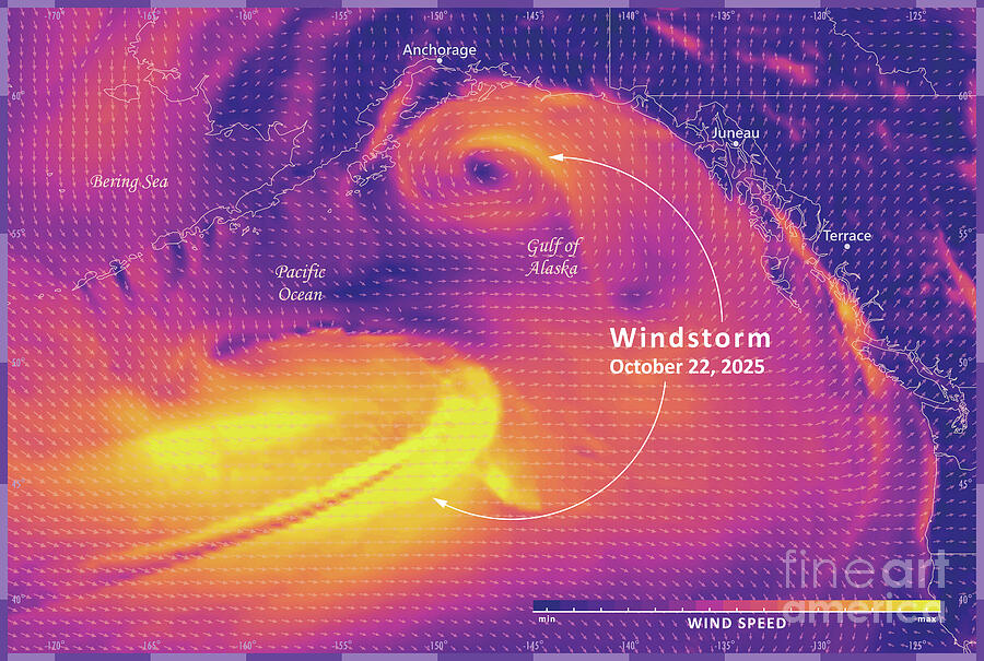 Wind Point Weather Map Windstorm 20251022 Wind Weather Map Gulf Of Alaska Infographic Digital ...