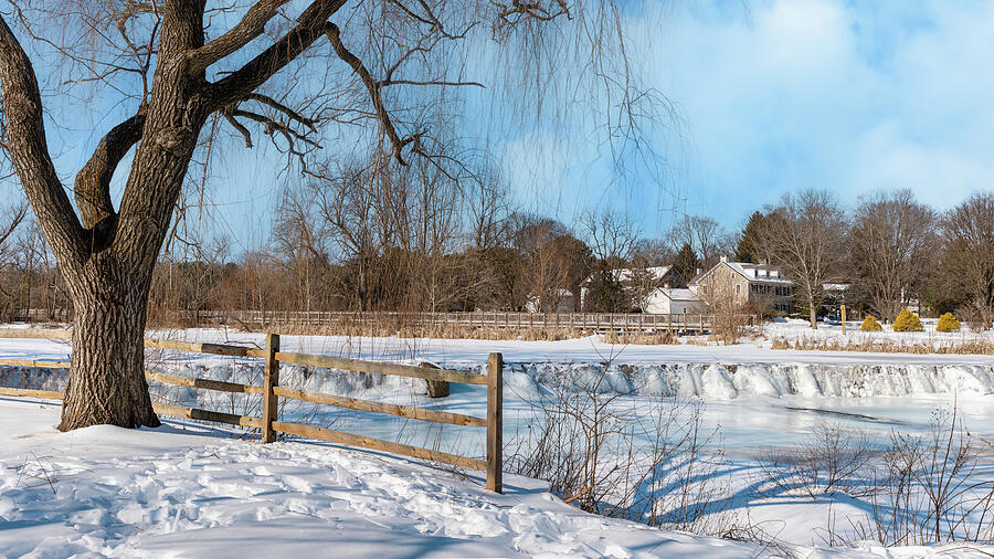 Snowy Riverside Scene with Trees Photograph - Winter at Wehrs Dam by Jason Fink