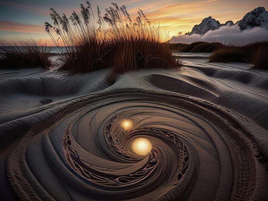 Swirling Pattern in Sand Dunes Digital Art - Winter Light by Eris And AI