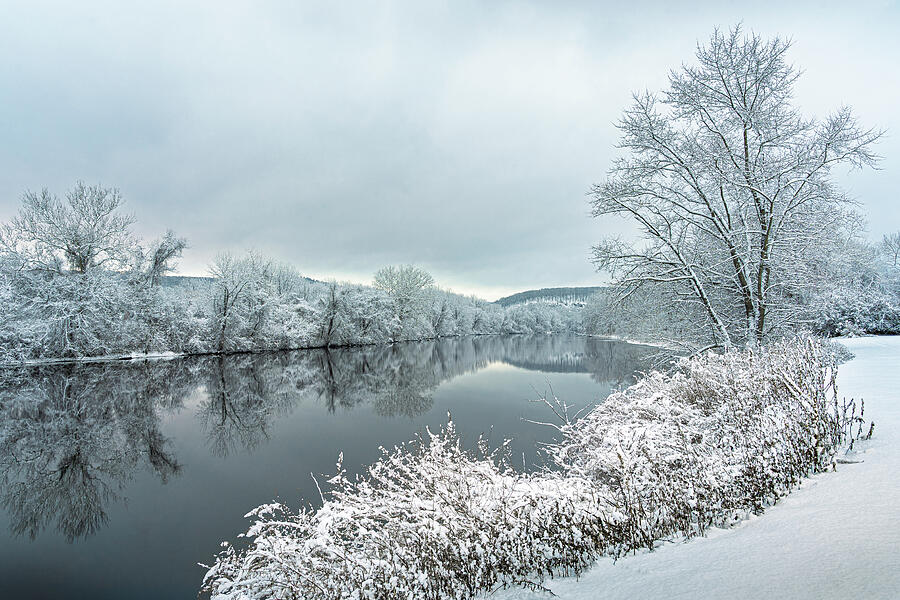 Winter Scene by a Calm River Photograph - Winter Reflections by Dave King