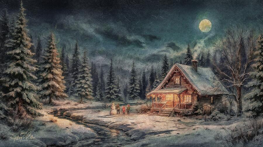 Winter Scene Snowman Painting by Jeffrey Kolker