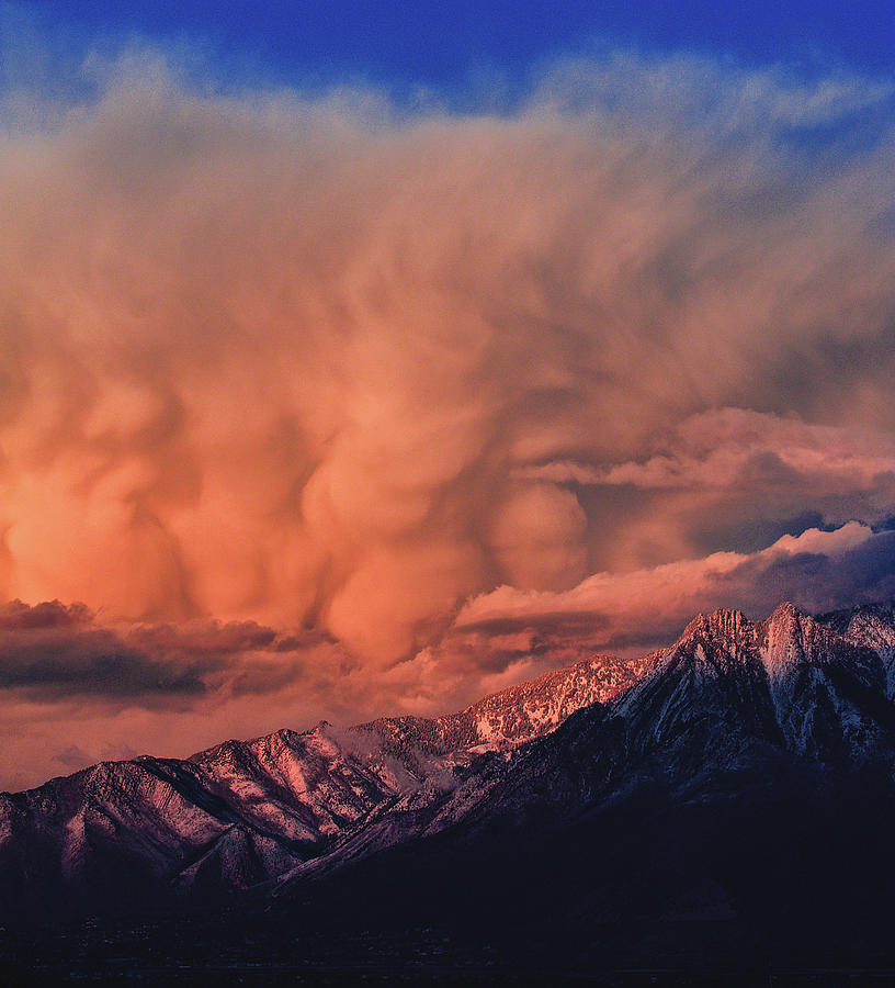 Winter Storm over Mount Olympus - Vertical Photograph by Abbie Warnock