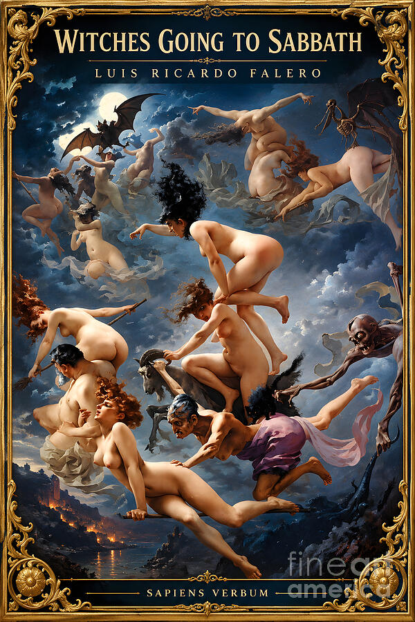 Witches Going to Their Sabbath after Luis Ricardo Falero, reimagined as a vintage art poster by Sapiens Verbum