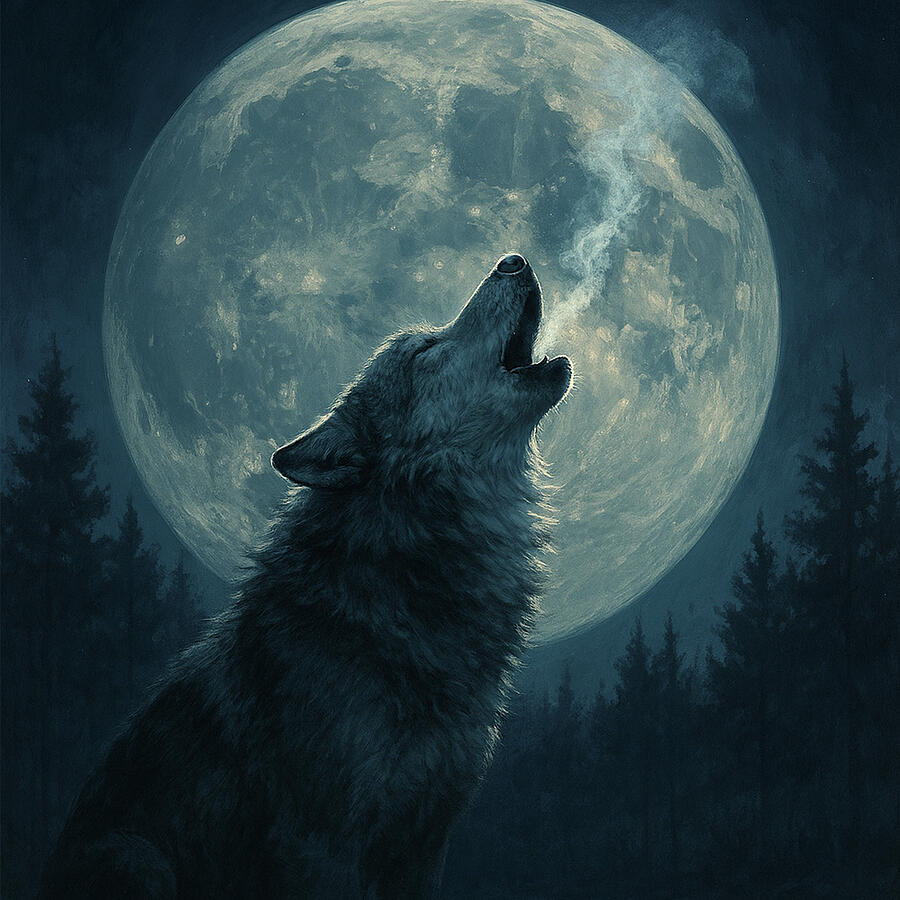 Wolf Howling at Full Moon Ai Art by Brian Wallace - Metal Posters