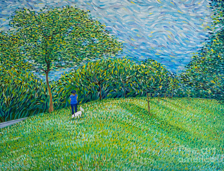 Woman Walking Dog in Griffith Park Painting by Michel Cruz-Garcia