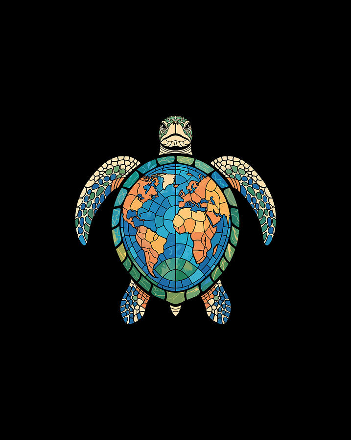 World Map Turtle Digital Art by Joanna Redesiuk - Metal Posters