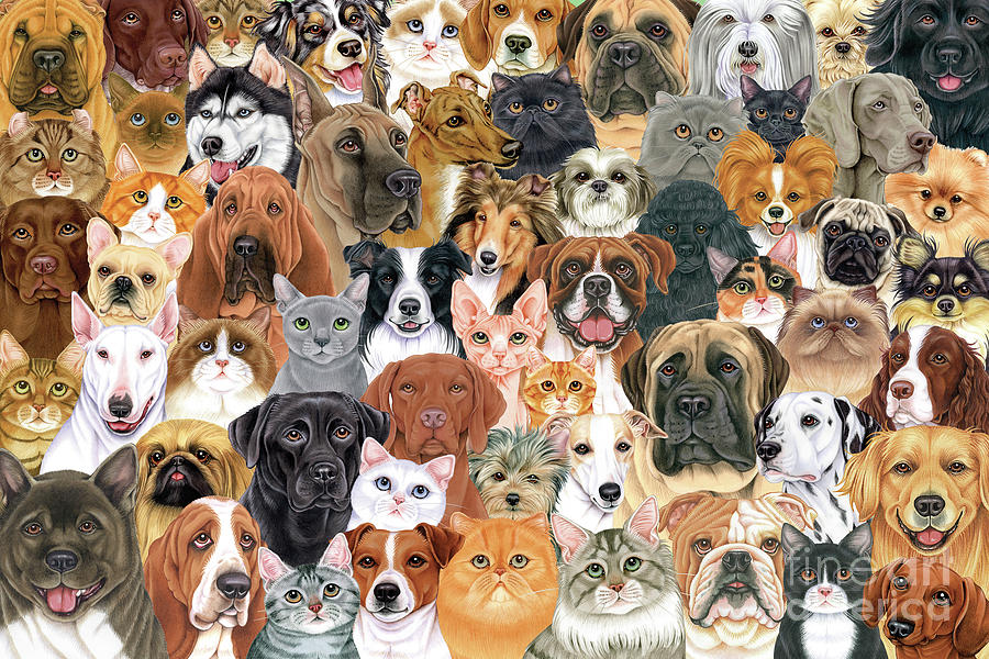 World of Dogs and Cats Digital Art by Tomoyo Pitcher - Metal Posters