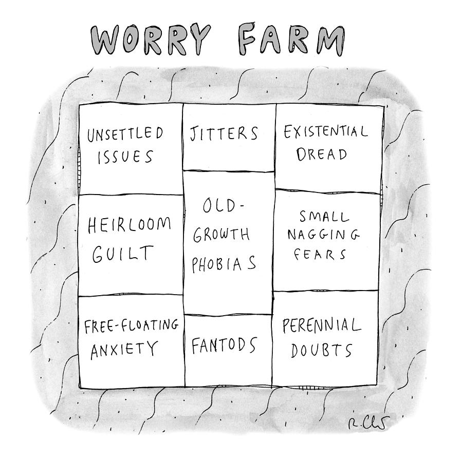 Worry Farm Cartoon Drawing - Worry Farm by Roz Chast