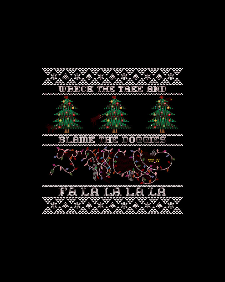 Wreck the Tree and Blame the Doggies Funny Cat Christmas Pun Digital Art by Flippin Sweet Gear