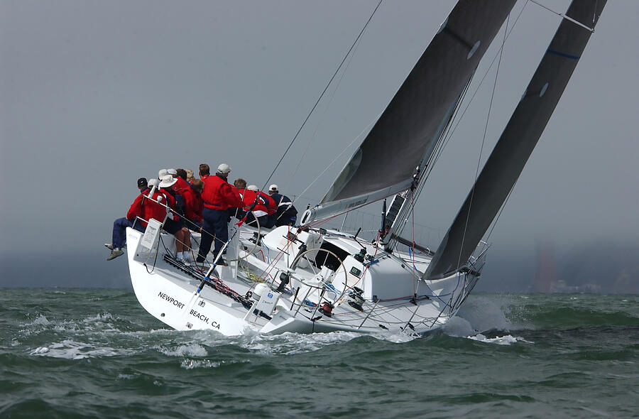 Yacht Racing into the Fog Photograph by Bonnie Colgan