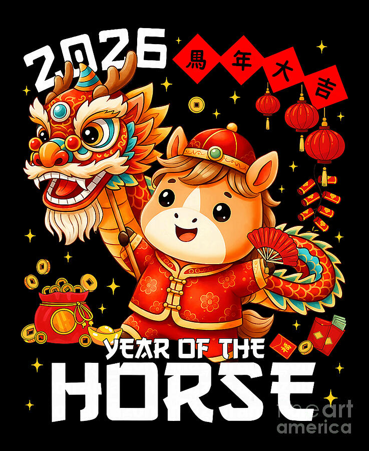 Year of The Horse 2026 Lion Dance Chinese New Digital Art by Studi Alex ...