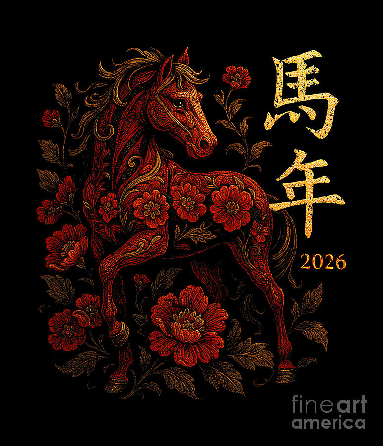 Year of The Horse 2026 Zodiac Women's Chinese Digital Art by Studi Alex ...