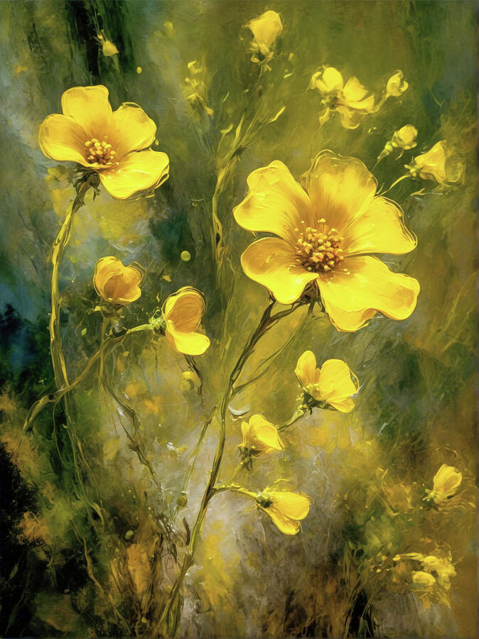 Yellow Wildflowers in a Dreamy Meadow Ai Art - Yellow Wildflowers in a Dreamy Meadow by Ursula Abresch
