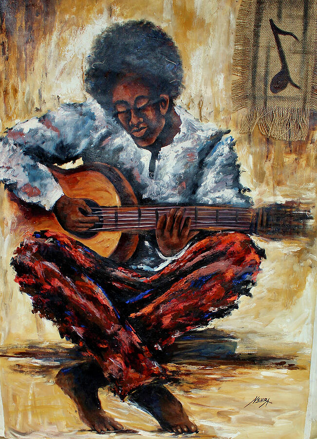 Guitarist Playing Music Painting - Young Musician by Daniel Akortia