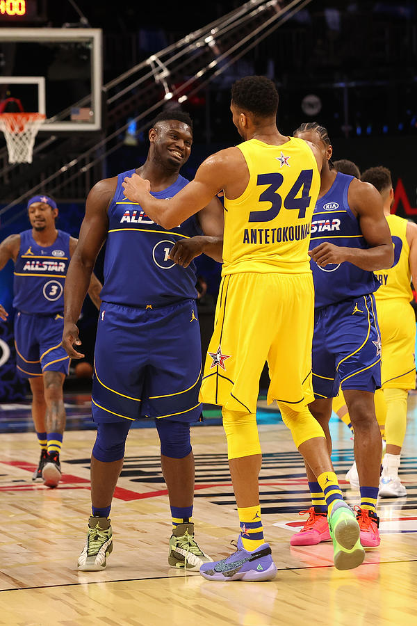 Zion Williamson and Giannis Antetokounmpo by Joe Murphy