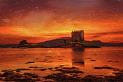Sunset over Castle Stalker,  Scotland, United Kingdom #2 Painting by Miroslav Liska