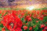 Abstract Landscape of Red Poppies Mixed Media by Rafael Salazar