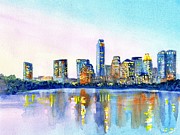 Austin Texas Skyline Painting by Carlin Blahnik CarlinArtWatercolor