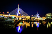 Boston Bunker Hill Zakim Bridge at Night Photo Photograph by Paul Velgos