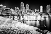 Boston Skyline at Night Black and White Picture Photograph by Paul Velgos