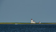 Calming Blue Sea and Sky Frame Distant Lighthouse Photograph by Douglas Wielfaert