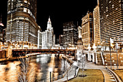 Chicago at Night at Wabash Avenue Bridge Photograph by Paul Velgos