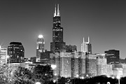 Chicago Night Skyline in Black and White Photograph by Paul Velgos