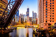 Chicago Skyline at Night and Kinzie Bridge Photograph by Paul Velgos