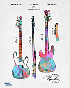 Colorful 1953 Fender Bass Guitar Patent Artwork Digital Art by Nikki Marie Smith