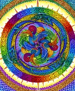 Psychedelic Dragons Rainbow Mandala Drawing by Rebecca Wang
