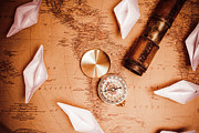 Explorer desk with compass, map and spyglass Photograph by Jorgo Photography