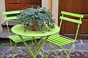 Green chairs and table with plant in pot Photograph by Sami Sarkis Photography