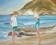 Kids Collecting Marine Shells Painting by Angeles M Pomata