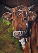 Maisy the Cow- Brown Cow - Moo Painting by Jan Dappen