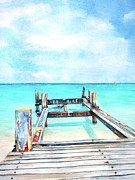 Old pier on Grace Bay at Club Med Painting by Carlin Blahnik CarlinArtWatercolor